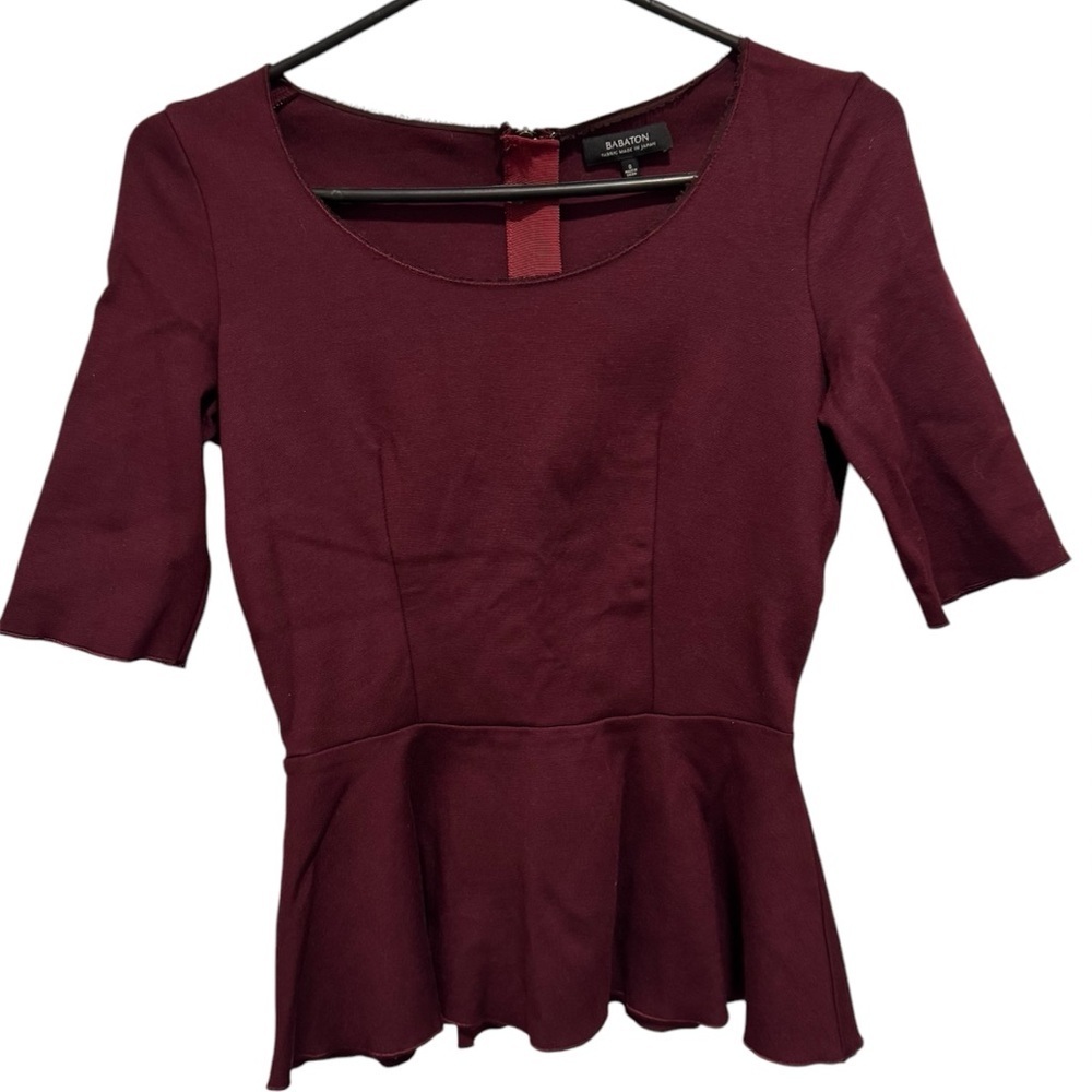 Aritzia xBabaton Barrett Peplum Maroon top blouse stretch fitted office street 0